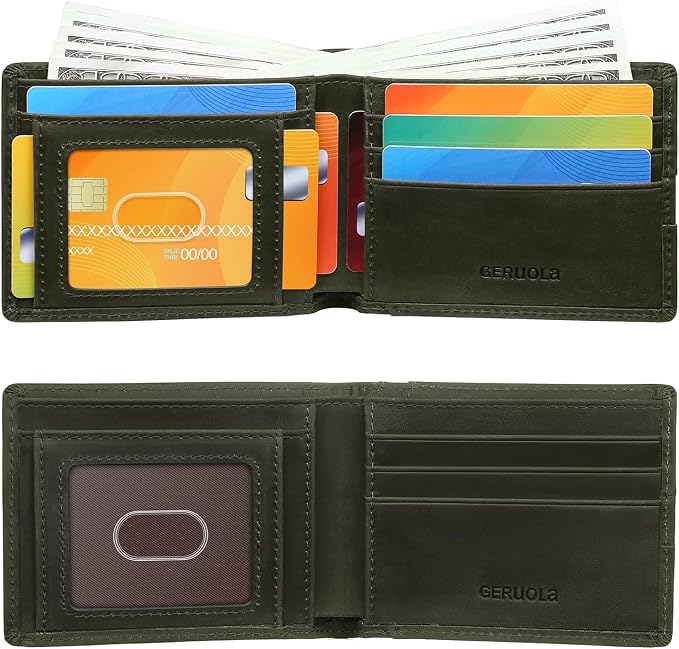 Wallet for Men-Genuine Leather RFID Blocking Bifold Stylish Wallet American Flag Wallet With 1 ID Window (Green, Without ID Window) - Image 7
