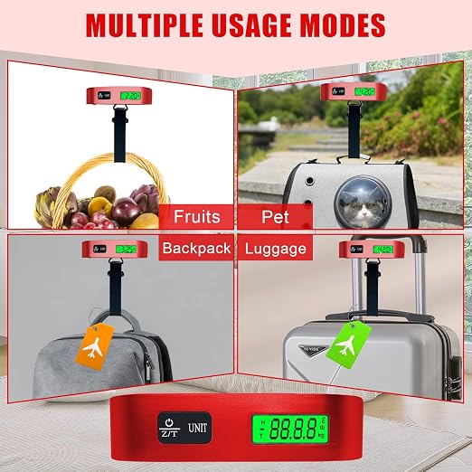 Luggage Scale, Portable Luggage Weight Scale with 2 Luggage Tags, LCD Weight Display and 4 Unit Switching Functions (Red) - Image 4