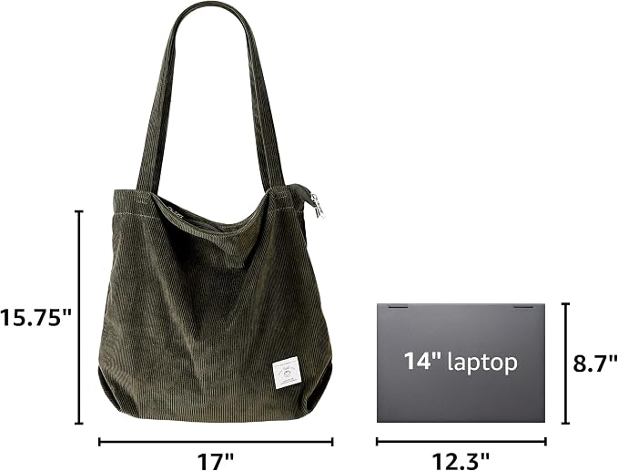 KALIDI Women Corduroy Tote Bag Zipper Casual Tote's Handbag Big Capacity Shoulder Bag with Pockets - Image 3