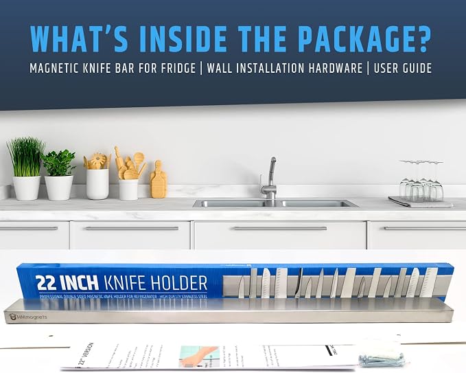 22" Premium Magnetic Knife Holder for Refrigerator (Double-Sided Heavy-Duty Magnets) - Upgraded Strip for Strong Fridge Mount - Clear Up Counter Space - 304 Anti-Rust Stainless Steel (Upgraded Design) - Image 9