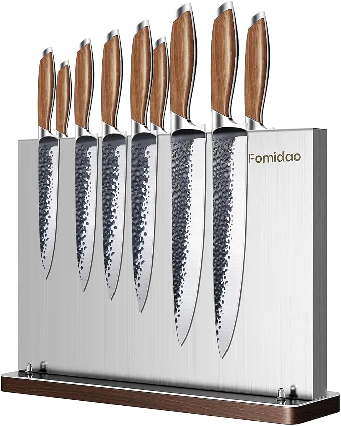 Magnetic Knife Block,Stainless Steel Magnetic Knife Holder Rack for Kitchen Counter,Strong Double Sided Magnet Knife Storage Stand with Wood Base by fomidao