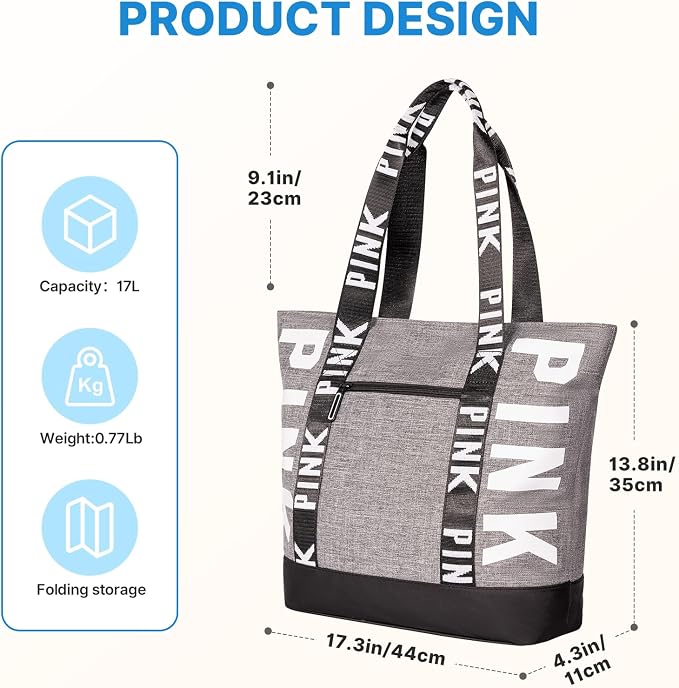 Boomistry Travel Tote Bag for Women, Large Waterproof Beach Bag for Daily | 17L Tote Bag with Zipper, Travel Handbags For Daily, College, Work, Shopping - Image 3