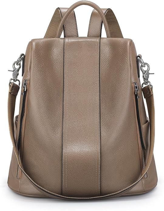S-ZONE Leather Backpack Purses for Women Antitheft Rucksack Shoulder Bag Medium | Genuine Leather, Medium Fits 9.7-inch Tablet, for Work Travel Daily Commute, Multi Pockets, Adjustable Dual Straps by S-ZONE