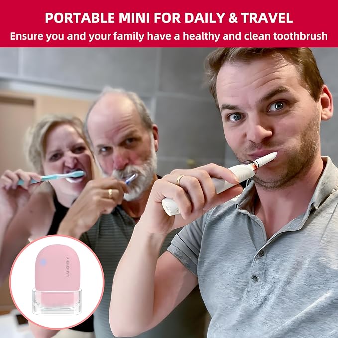 Toothbrush Cleaner Case - Toothbrush Covers with Holder - Portable & Rechargeable Travel Home Toothbrushes Cleaner Case - Fits All Manual or Electric ToothBrushes(Pink) - Image 7