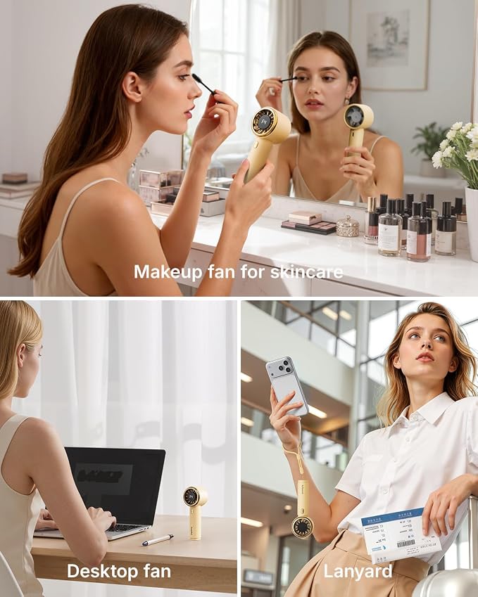 SWEETFULL Portable Handheld Fan, Mini Rechargeable Personal Hand Fan | Strong Airflow, Pocket-Sized, Up to 12H, 5 Speeds, Quiet Cooling Travel Essentials, Cute Gifts for Women, Girls, Lash, Makeup - Image 6