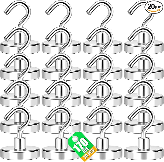 Magnetic Hooks 170Lbs Heavy Duty Magnets with Hook for Cruise Cabin | Strong Magnet Hooks for Hanging Super Metal Magnetic Hanger for Grill Fridge Kitchen Pack of 20 by MIKEDE