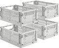 HUUSMOT 4-Pack Collapsible Plastic Storage Baskets, Grey, 9.8"x6.5"x3.8" | Pastel, Space-Saving, Collapsible Plastic Bins, Cute Mini Storage Crates, for Classroom, Kitchen, Office, Bedroom by HUUSMOT