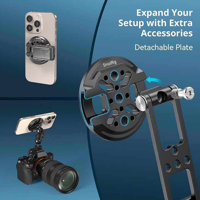 SMALLRIG Magnetic Metal Phone Mount with Cold Shoe Mount - 5156 | Magnetic Phone Holder for iPhone 17/16/15/14/13/12, 360° Rotation, Mounts on Tripods, Cages & Stabilizers - Image 5