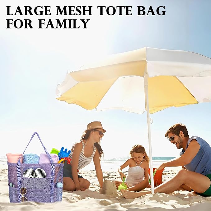 Fammart Mesh Beach Bag for Women, Large Beach Toy Pool Bag with Zipper Pocket, SandProof Cruise Essentials 2026 Family Travel - Image 8