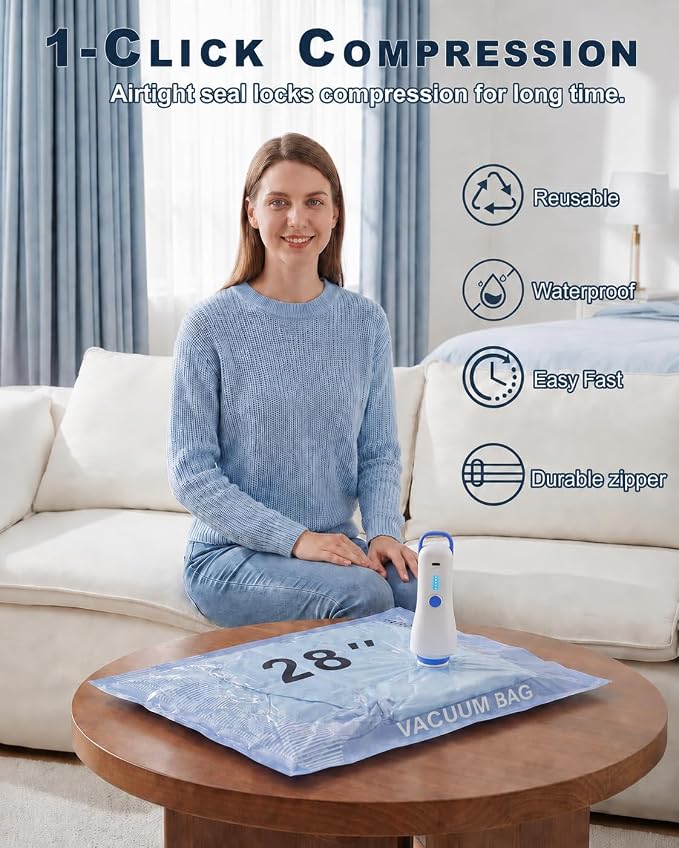 Vacuum Bags for Travel with Electric Pump,16 Pack Space Saver Clothes | 3 Sizes Portable Compression Seal for Travel, Moving & Seasonal Storage, Carry-On Bags for Luggage, Reusable, Leak-Proof - Image 5