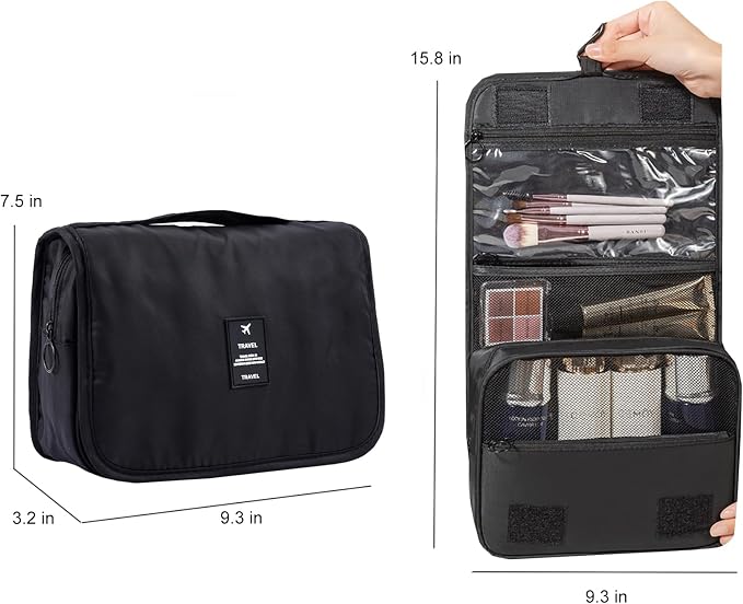 Travel Toiletry Bag for Women, Hanging Toiletry Bag with Multi-Pockets, Toiletry Bag for Traveling Easy Clean, Travel Organizer Black - Image 4