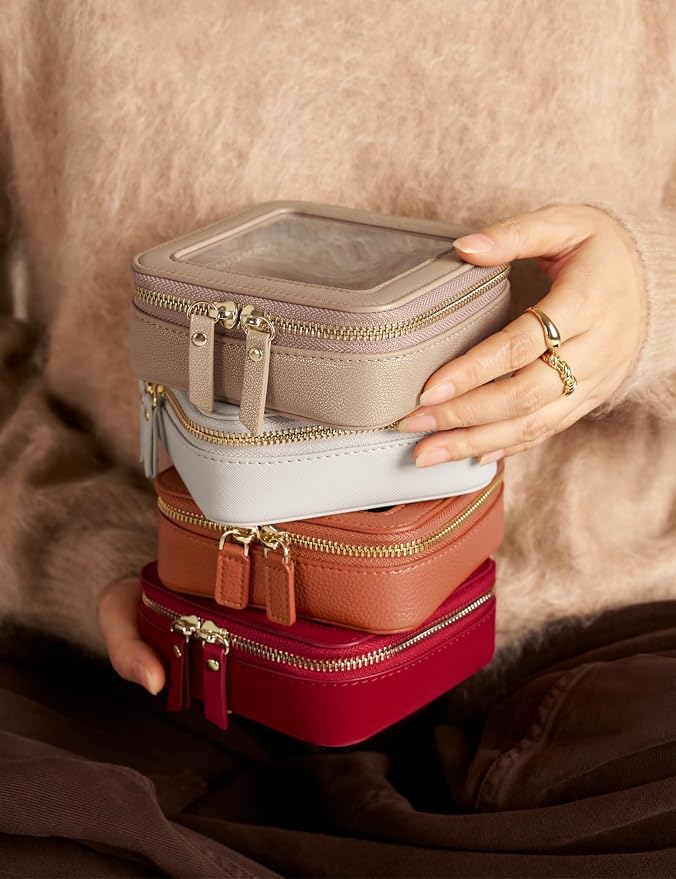 Small Clear Makeup Bag for Purse, Travel Cosmetic Case, Red, Mini | Waterproof PU Leather, Square Make Up Pouch with Zipper, Tiny Sage Green Toiletry Organizer Bag Women Car Essential Bag - Image 8