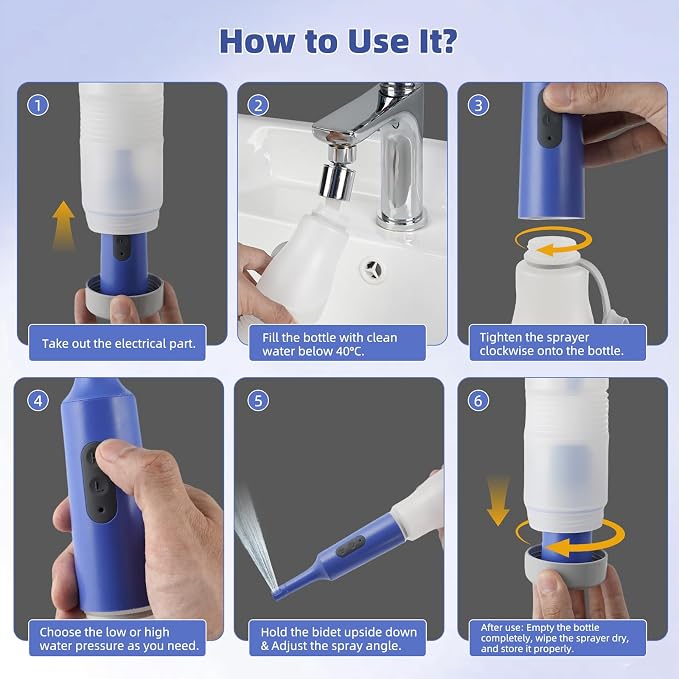 Hibbent Portable Bidet for Travel, High Pressure Electric Handheld Bidet Sprayer, 350-550ML Expandable Bottle for Personal Hygiene, USB-C Rechargeable Waterproof, Travel Sprayer for Women & Men, Blue - Image 8