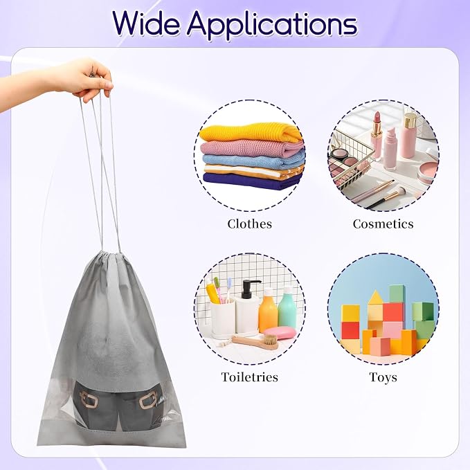 12 Pcs Portable Travel Shoe Bags, 17.3 x 12.6 Inches Waterproof Non-Woven Shoe Organizers Storage Bags, Large Drawstring Shoes Pouch Packing Organizers with Rope for Men, Women, Children (Grey) - Image 7