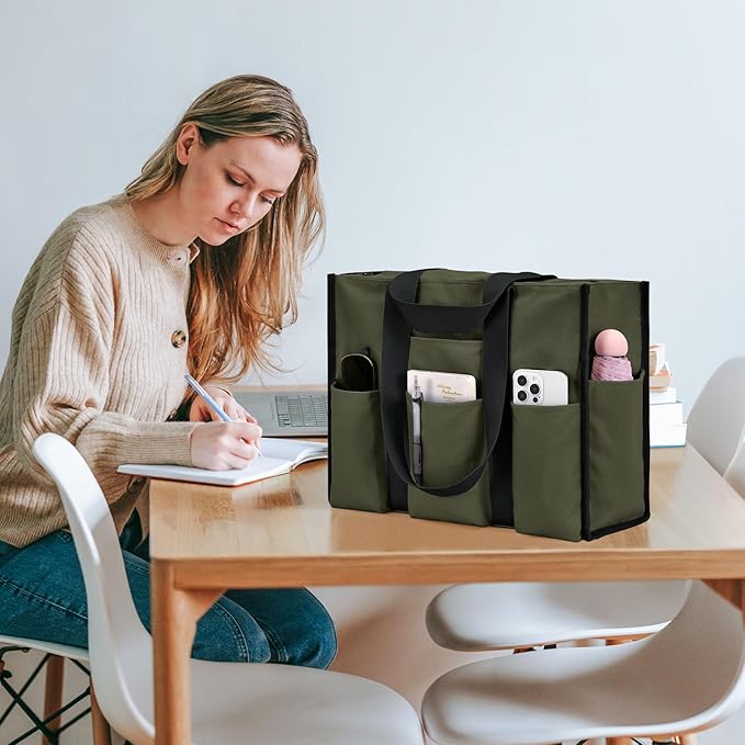 Becokan Large Tote Bag for Women Waterproof with 12 Pockets Top Zipper Closure Utility Teacher Nurse Bags for Work School - Image 2