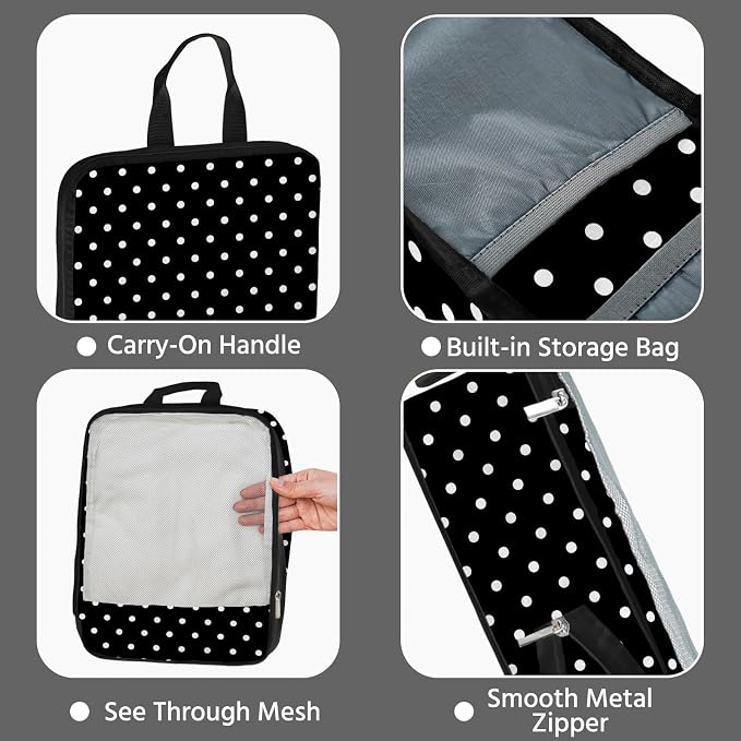 7 Pcs Compression Packing Cubes for Travel, Waterproof Suitcase Luggage Backpack Organizer with Toiletry Bag Travel Essentials for Women/Men-Polka Dots - Image 4