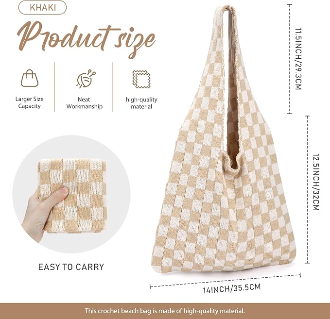 hatisan Crochet Bag for Women, Handmade Knit Beach Tote Bag Summer - Image 4
