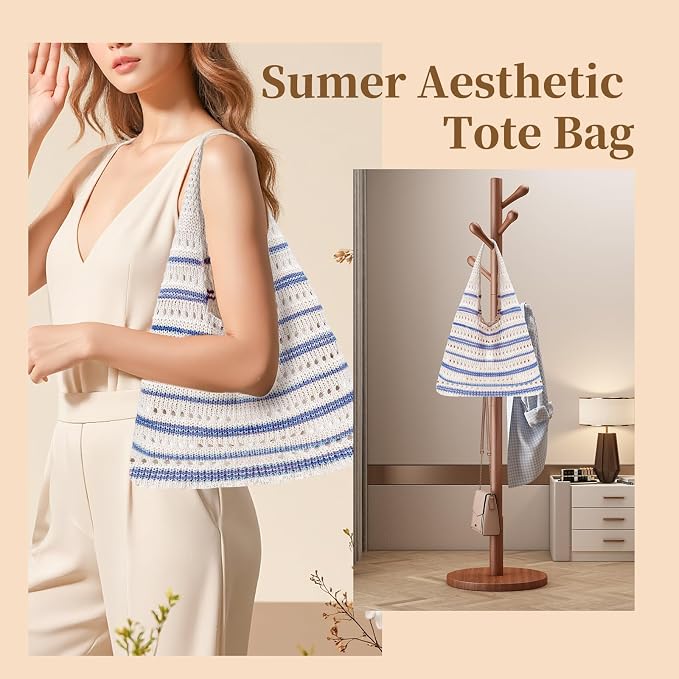 Sightor Crochet Tote Bag, Mesh Beach Bag Knit Summer Hobo Bag for Women | Beach Tote bag Vacation Outfits Aesthetic Boho Bag - Image 7