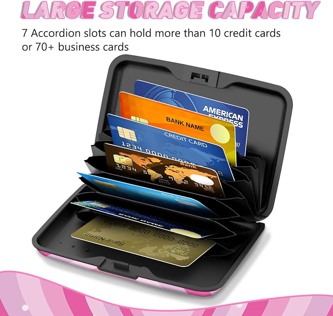 Credit Card Holder, Mini RFID Small Aluminum Card Wallet Business Card Case | Blocking Slim Metal RFID Blocking Front Pocket Wallet Hard Case Durable CC Holder for Women Girls, Pink Hearts - Image 4