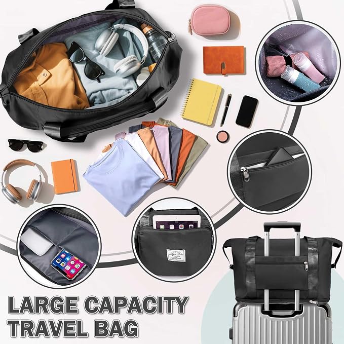 Ranslen Large Capacity Folding Travel Bag,Expansion Travel Duffel Bag with Dry and Wet Separation Portable Travel Duffel Bag - Image 4