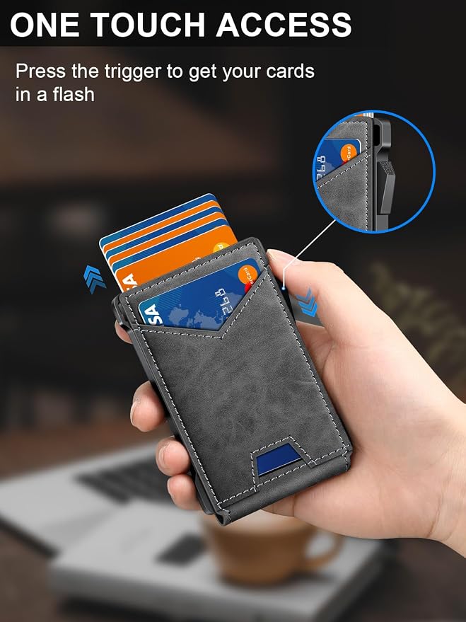 Wallet for Men RFID Wallet with 2 ID Windows & Money Clip, Slim Pop Up Card Holder for 10-12 Cards, Bifold Minimalist Smart Wallet for Front Pocket, Compact Metal Credit Card Holder, Gifts for Men - Image 2