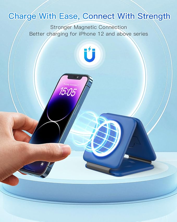 Iseyyox Charging Station for Apple Devices - 3 in 1 Magnetic Foldable Wireless Charger Dock - Travel Charging Pad for MagSafe iPhone 17 16 15 14 13 12 Pro Max Plus Watch & Airpods - Image 7