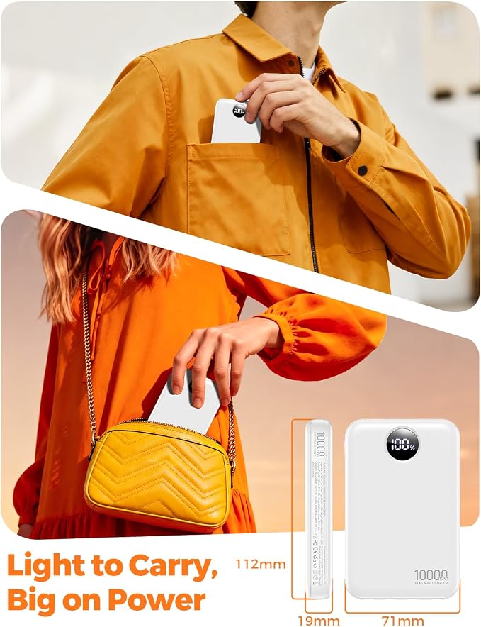 Portable Charger 10000mAh with 4 Built-in Cables 40% Smaller | Power Bank Fast Charging Battery Pack,LED Display Compact with Travel Charger for iPhone Other Devices-White - Image 3