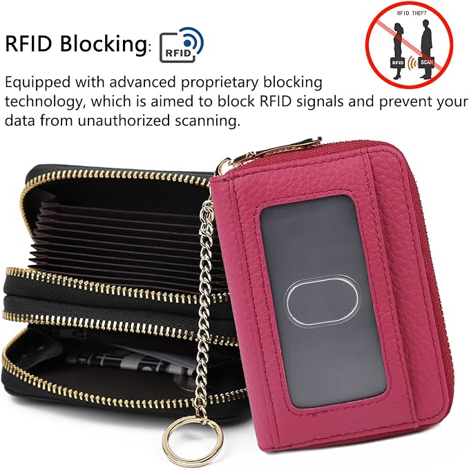 imeetu RFID Credit Card Holder, Small Card Wallet Women, Leather Card Case | Genuine Leather Women's Card & id Cases, Change Coin Purse with Zipper Keychain id Window, 20 Colors & 3 Styles, Daily, Gifts - Image 5