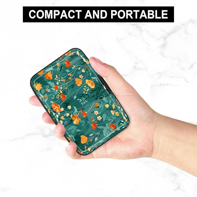 Card Holder Credit Cards Holder for Women RFID wallet women Business Card Holder Wallet Mini Aluminum Card Wallet RFID Blocking Slim Metal Hard Card for Women, Flowers and Plants - Image 5