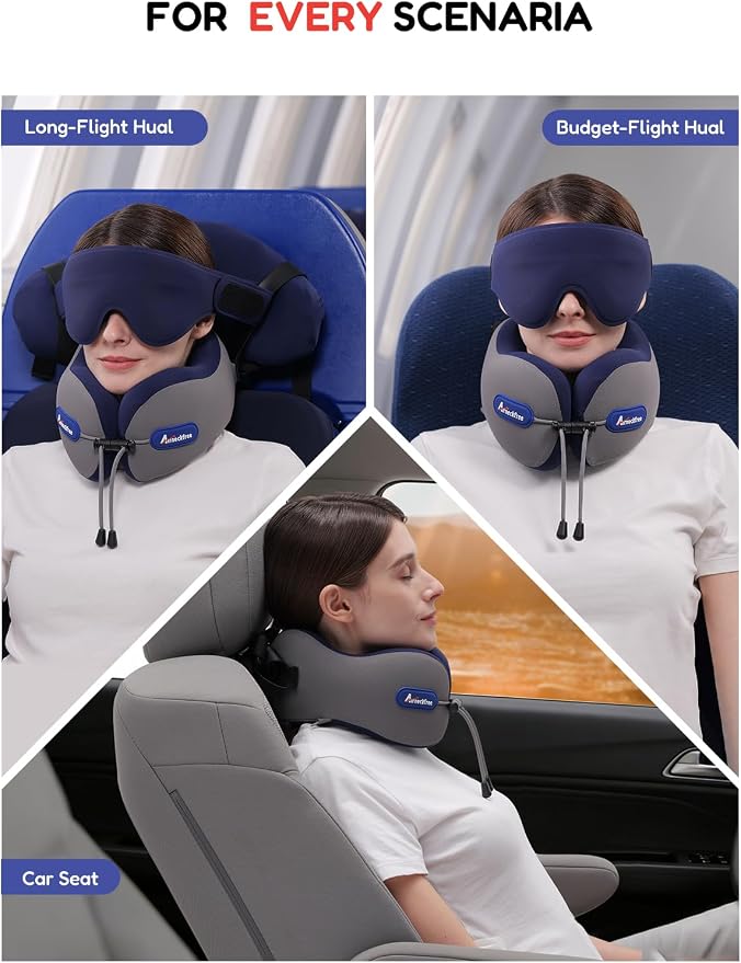 Travel Neck Pillow for Airplane,Memory Foam,3D Eye Mask | 360 Ergonomic Pillow Head Neck Chin Sleep Support Essentials for Traveling/Long-haul Light/Car/Train/Office/Home Teal - Image 6