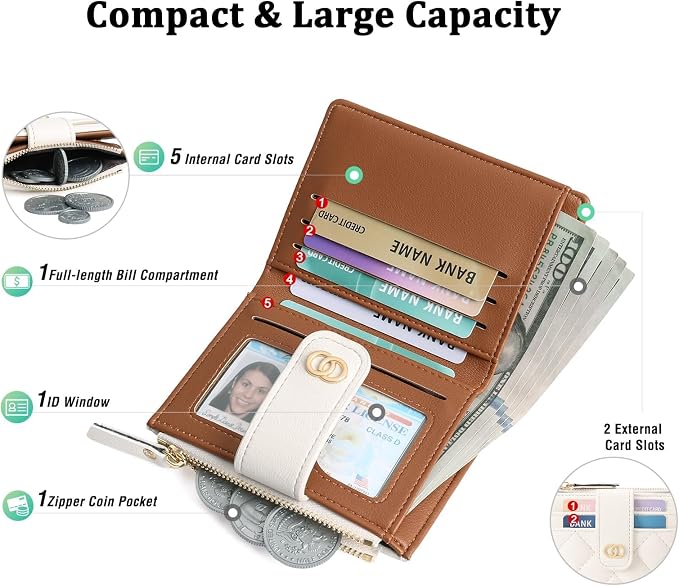GAEKEAO Small Wallet for Women Slim Bifold Leather Credit Card Holder Wallets Zipper Pocket Coin Purse with ID Window - Image 4