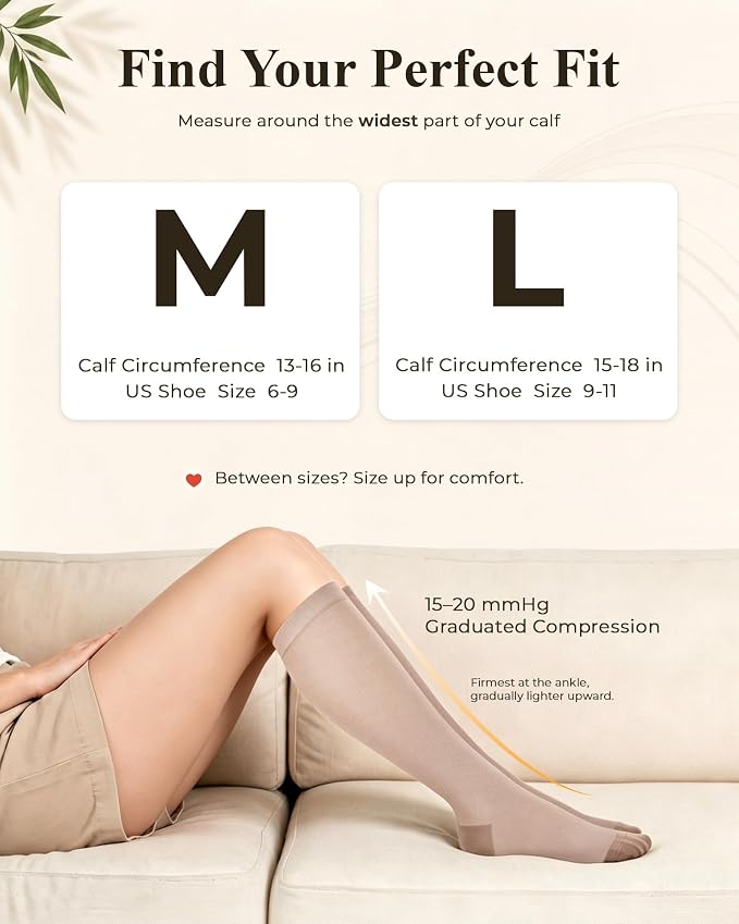 Compression Socks for Women 15-20 mmHg, Viscose from Bamboo, 3-Pair Knee High for Flying, Work & All-Day Comfort - Image 5