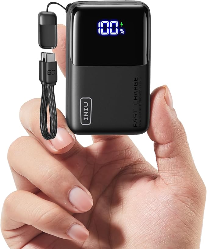 INIU Portable Charger, Ultra Mini 10000mAh 45W Fast Charging Power Bank | Flight-Safe, USB-C Cable, Travel Essential, 45W Battery Phone Pack for iPhone 17 16 Samsung S26 Google iPad etc by INIU