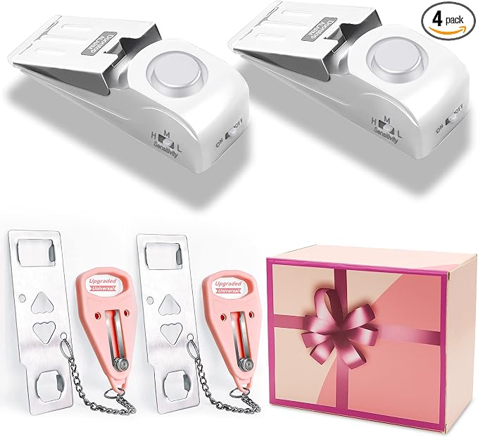 4 Pack Portable Door Lock, Hotel Travel Door Lock Security for Home, Pink | Hotel Safety Device for Door Security, Portable Lock for Hotel Room, Apartment, College Dorm and Travel, Pink by AceMining