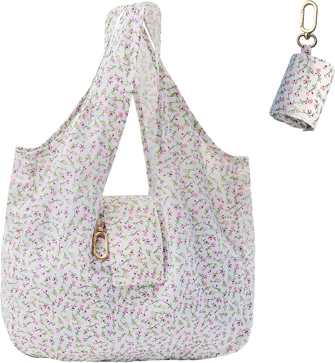 Foldable Keychain Tote Bag for Women,Reusable Mini Travel Grocery Bags | Waterproof Packable Handbag with Key Ring for Daily by Unknown