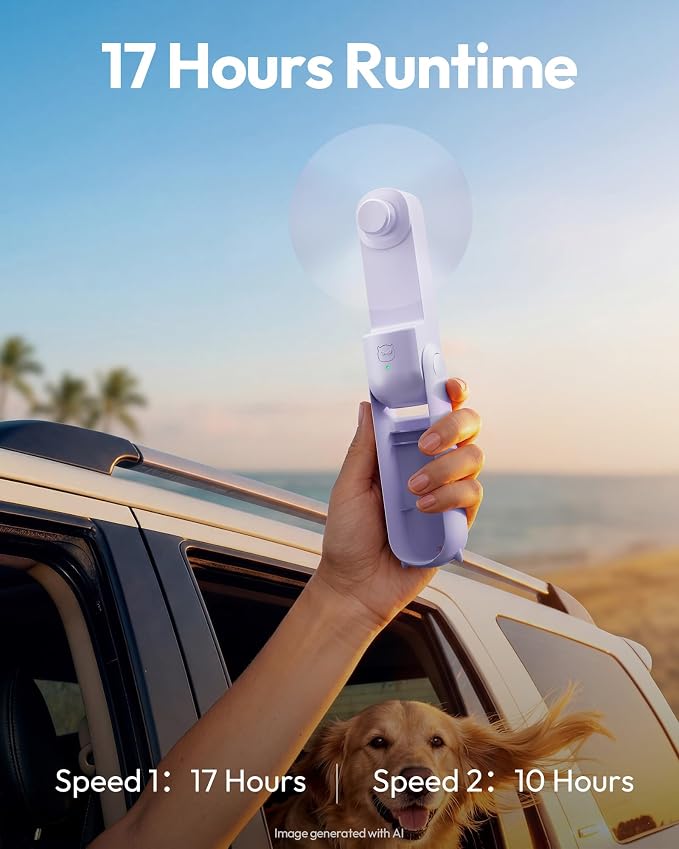 Gaiatop Portable Handheld Fan, 3 in 1 Mini Fan Handheld [17h Max Cooling], Foldable Personal Fans Pocket Design, USB Travel Fans Portable, Lash Trip Summer Essential Cute Gifts for Women Girl, Purple - Image 3