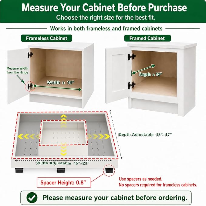 Fokyfok 2PC Pull Out Cabinet Organizer,Expandable,No Drill,Kitchen | 16"-21"Wx13"-17"D,3 Rails,Pull out Drawer,Cabinet Drawer Slide out,Roll Out Shelves,Pantry,Bathroom,Adhesive,Adjustable - Image 2