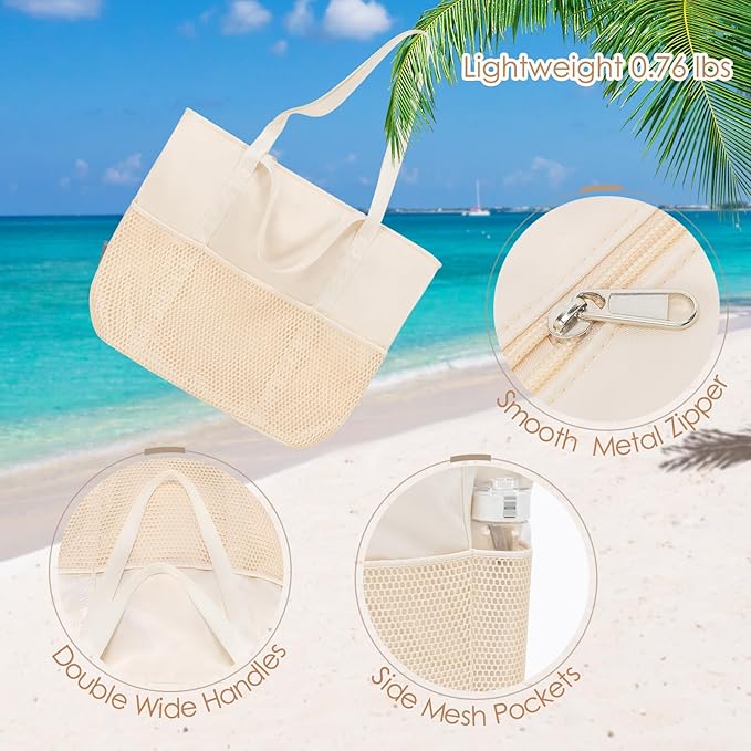 KABAQOO Large Beach Bag Waterproof Sandproof Tote Bag for Women with Zipper & Mesh Pockets for Pool Swim Travel Everyday | waterproof - Image 7