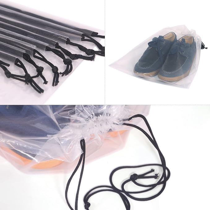 Set of 12 Transparent Shoe Bags for Travel Large Clear Shoes Storage Organizers Pouch with Rope for Men and Women - Image 4