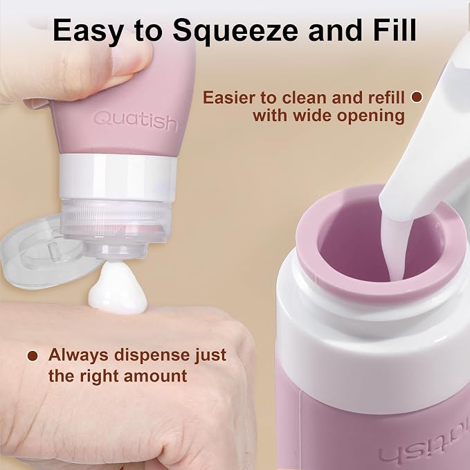 Quatish 15 Pack Travel Bottles for Toiletries, Original Patented, TSA Approved Travel Size Containers, Leak Proof Silicone Shampoo and Conditioner Bottles Women & Men, Airplane Essentials, Dusty Pink - Image 5