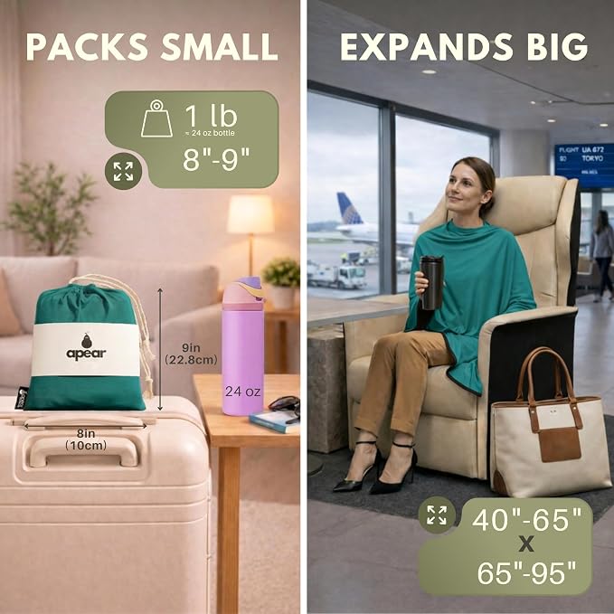 16-in-1 Compact Travel Blanket with Bag – Reversible, Ultra Soft Bamboo Airplane Blanket with Hidden Pocket – Packable for Flights & Travel Essentials (Semi-Weighted, Double Layer) - Image 2