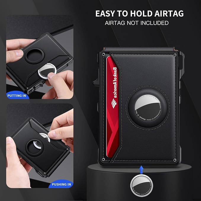KIKVES Airtag Wallet for Men, Mens Smart Wallet for Air Tag RFID Blocking, Minimalist Bifold Pop Up Aluminum Credit Card Case Holder 12+ Cards with ID Window, Gift for Men, No Airtag Included, Black - Image 8
