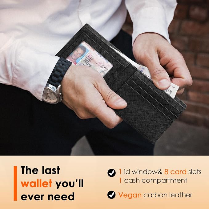 RUNBOX Wallet for Men Slim Leather Bifold RFID Blocking Minimalist Front Pocket Design with Gift Box | Minimalist Front Pocket Design, Holds 8 Cards, RFID Protection, Gifts for Men on Birthdays, Father’s Day, and Christmas - Image 2