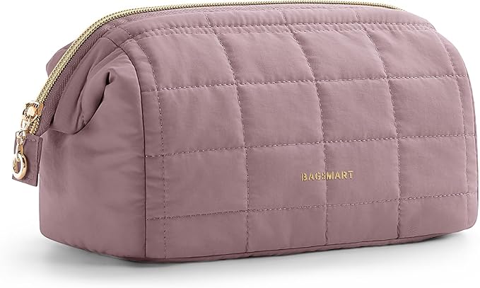 BAGSMART Makeup Bag Travel Toiletry Bag, Wide-open Zipper Pouch, Dusty Rose | Puffy Padded, Travel Essentials, Make Up Bag, For Women, Makeup Organizer, Toiletries Accessories Brushes by BAGSMART