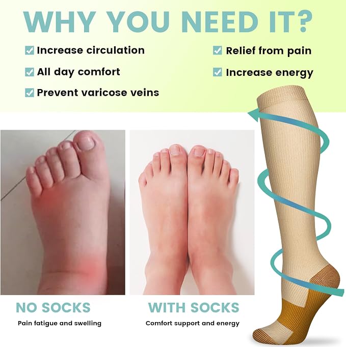 Copper Compression Socks 15-20 mmHg for Men & Women 8 Pairs – Circulation Support for Nurses, Travel, Running, Hiking, Soccer - Image 4