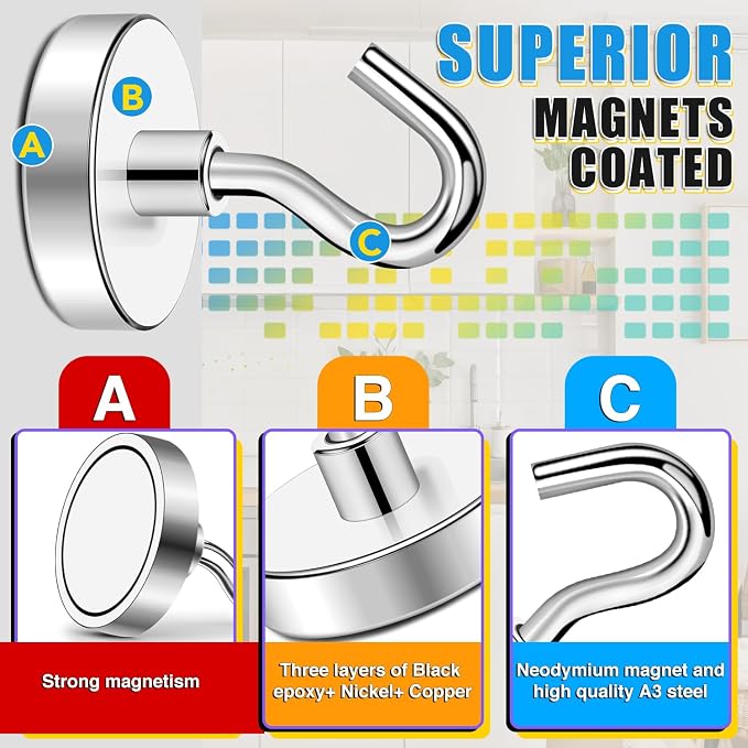 Magnetic Hooks for Cruise Cabins, 120LBS+, 25 Pack, Silver | Cruise Essentials 2026, Heavy Duty Magnets Hooks for Refrigerator, Storage, Grill, Hanging and Kitchen - Image 4