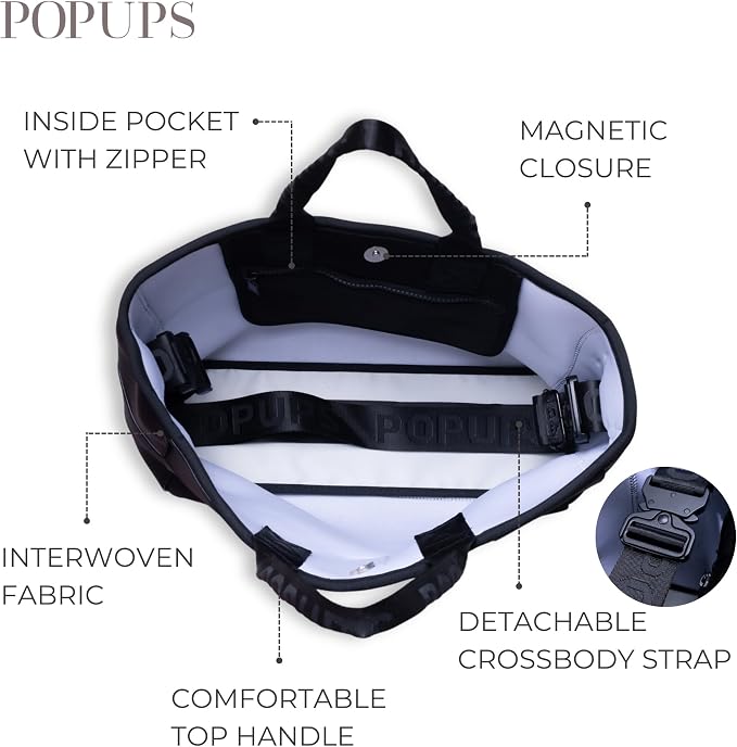 POPUPS Interwoven Large Neoprene Foldable Tote Bag, Weekender Bag for Women - Travel Crossbody Purse - Image 6