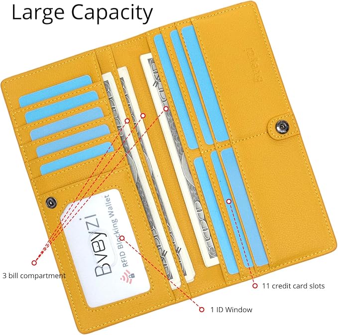 Bveyzi Ultra Slim Thin Leather RFID Blocking Credit Card Holder Bifold Clutch Wallets for Women - Image 3