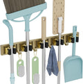 reliahom Broom Holder Wall Mount Mop Hanger Tools organizer 5Racks 4Hooks | Adjustable Mop Broom Wall Hanging Heavy duty Tools Storage Rack Space-saving for Garage,Kitchen,Laundry Room,Garden, Bronze by reliahom