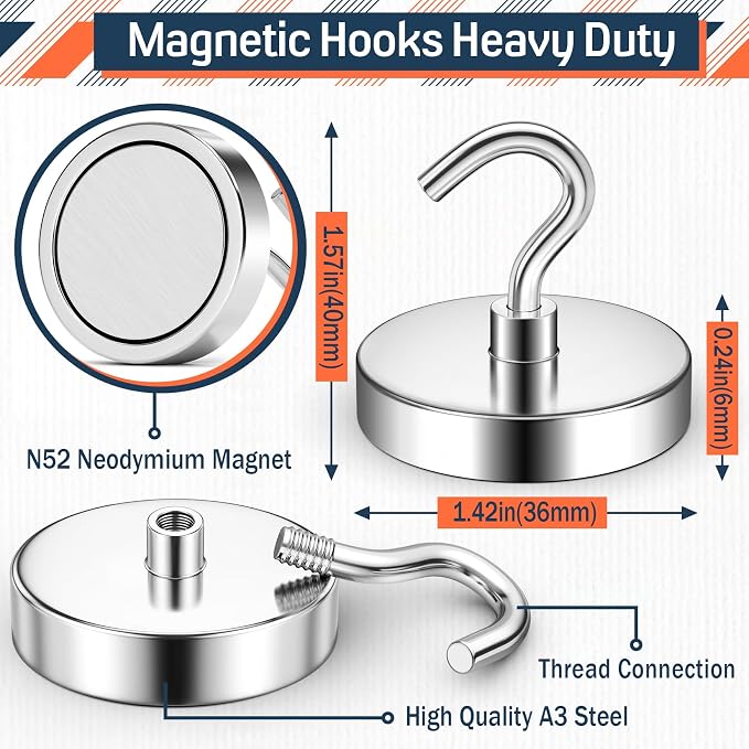 FINDMAG 10 Pack Magnet Hooks, 150LB+ Heavy Duty Magnetic Hook, Silver | Heavy Duty Neodymium Magnetic Hooks for Cruise Cabins, Ship, Locker, Tool, Kitchen, Classroom, Cruise Essentials 2026 - Image 7